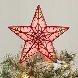 Light Up Shimmer Lattice Star Christmas Tree Topper 11" LED Red Holiday Decor